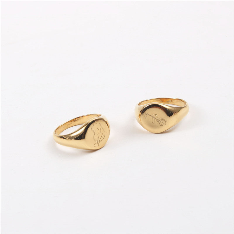 Signet Ring Design Gold Titanium Steel Gold Plated