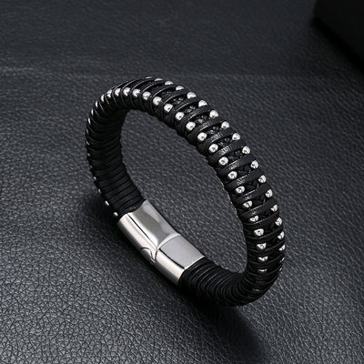 Hand-woven Titanium Steel Magnet Buckle Leather Bracelet