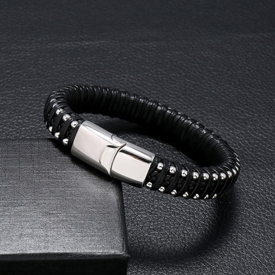 Hand-woven Titanium Steel Magnet Buckle Leather Bracelet