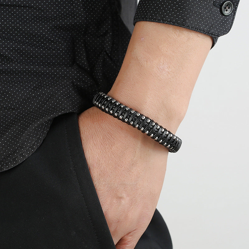 Hand-woven Titanium Steel Magnet Buckle Leather Bracelet