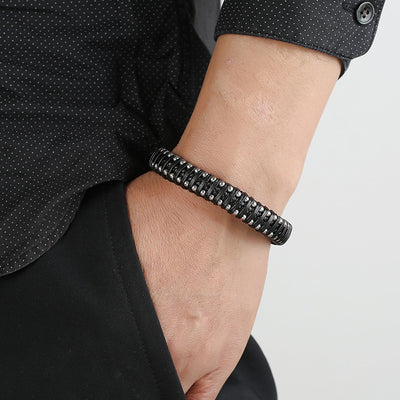 Hand-woven Titanium Steel Magnet Buckle Leather Bracelet