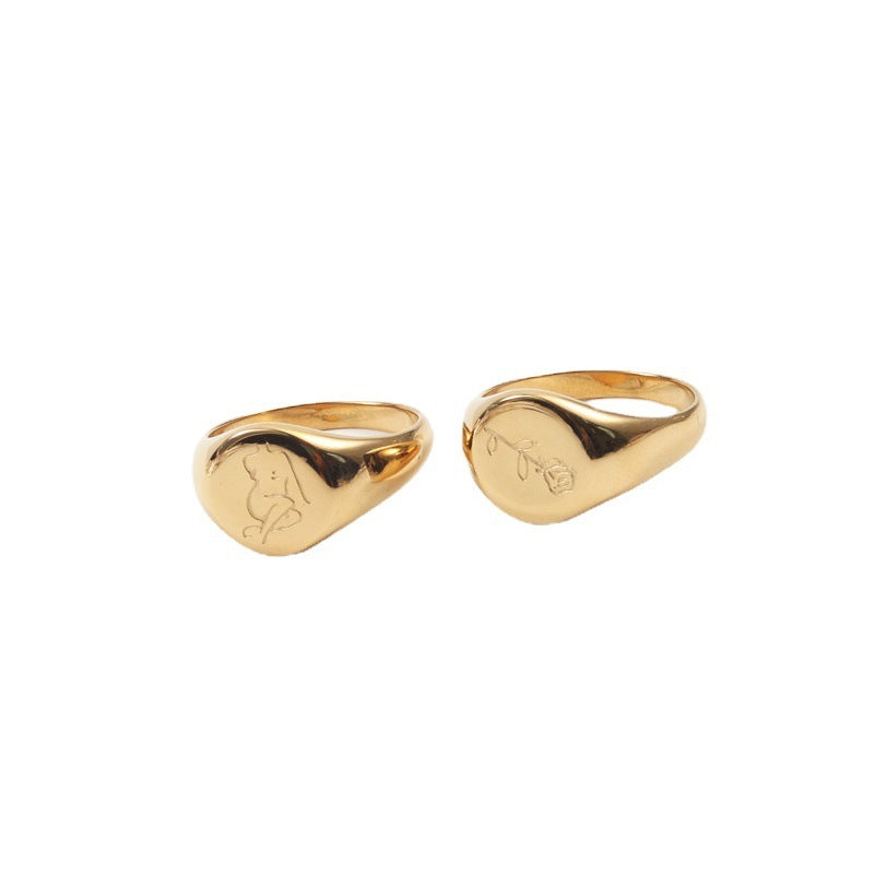 Signet Ring Design Gold Titanium Steel Gold Plated