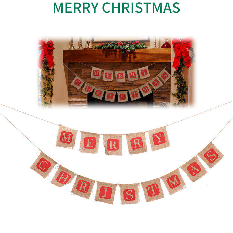 Olivisee Merry Christmas Sackcloth Banner Décor