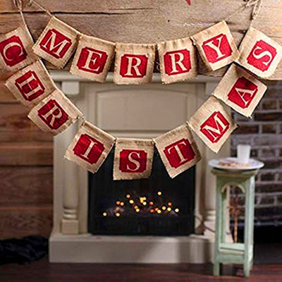 Olivisee Merry Christmas Sackcloth Banner Décor