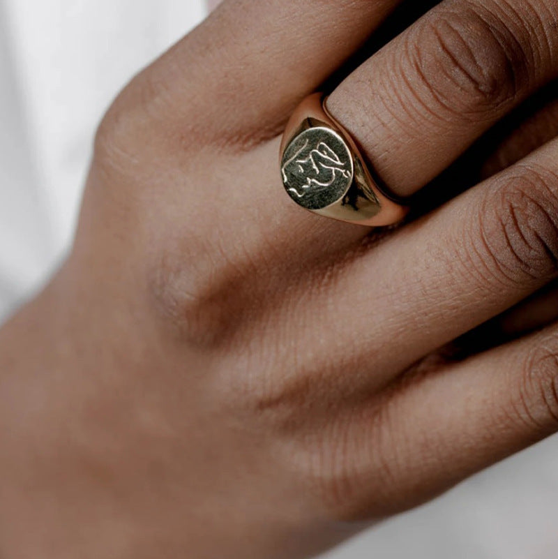 Signet Ring Design Gold Titanium Steel Gold Plated