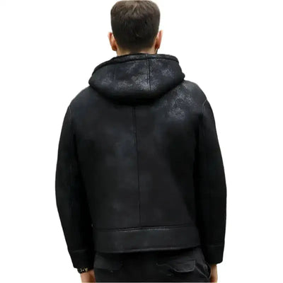 Men’s Hooded Black B3 Shearling Winter Jacket